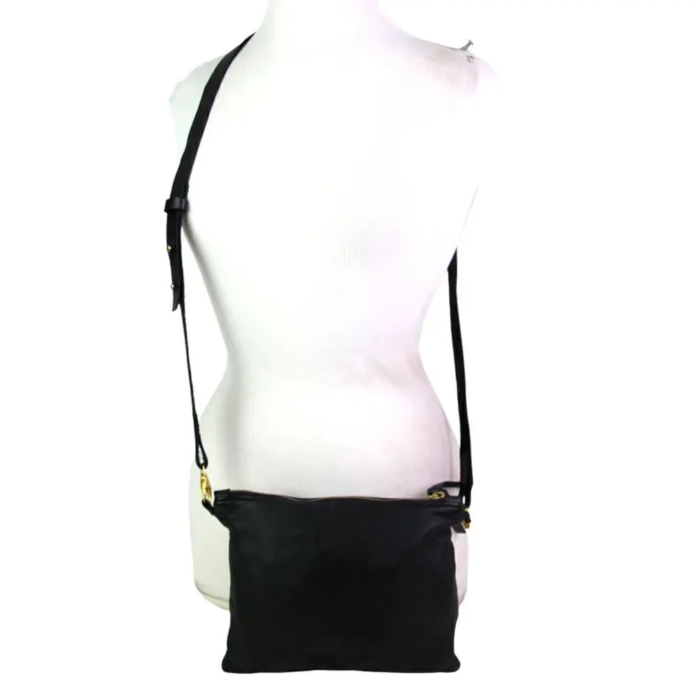 Noonday Collection BLACK GENUINE LEATHER X-BODY SHOULDER BAG CLUTCH PURSE